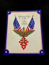 1 VTG Good Luck Greeting Card To You In The Air Corps 2 American Flags & Seal