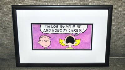 PEANUTS LINUS SALLY LOSING MY MIND FRAMED VINTAGE 1980s POST CARD CHARLES SCHULZ