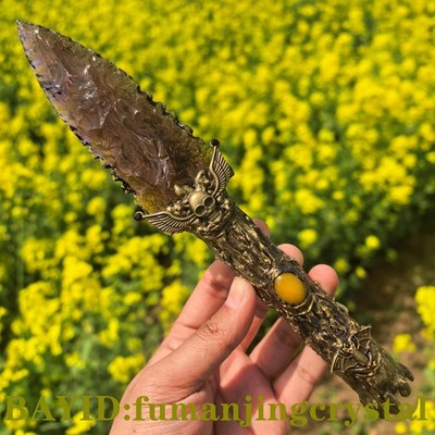 Amethyst Arrows Knife , Handmade Carved Crystal Raw Sorceress Collectible gifts