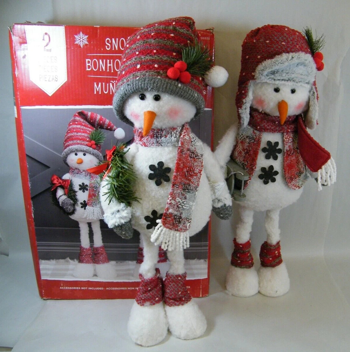 COSTCO PLUSH HOLIDAY SNOWMEN SET OF (2) 26" TALL CHRISTMAS DECORATIONS ...