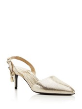 OSCAR DE LA RENTA Womens Gold Cora Toe Kitten Heel Slip On Leather Slingback 37