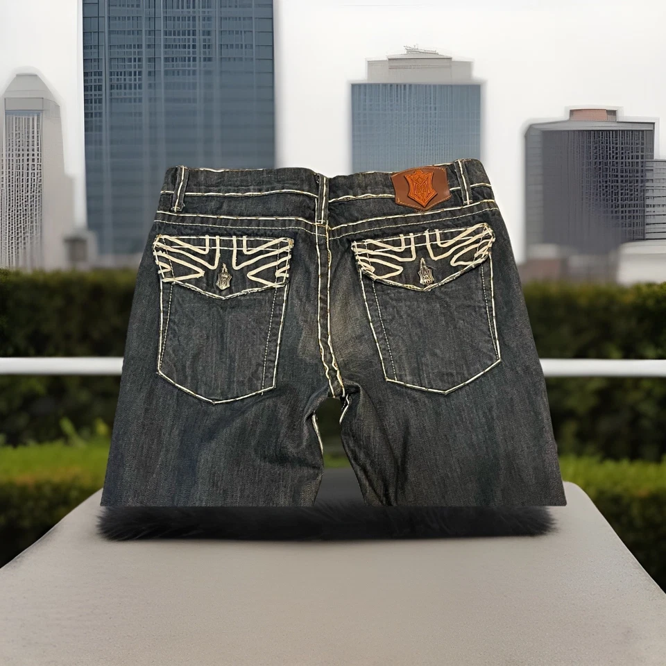 Pantalones de mezclilla Monarchy para hombre azules 33x33 elegantes ropa clásica pierna recta Foto 4 de 4