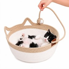 Cat Basket Bed, 13.8 13.8 5.5 Inch Cotton Rope Woven Cat Basket Boho Fold...