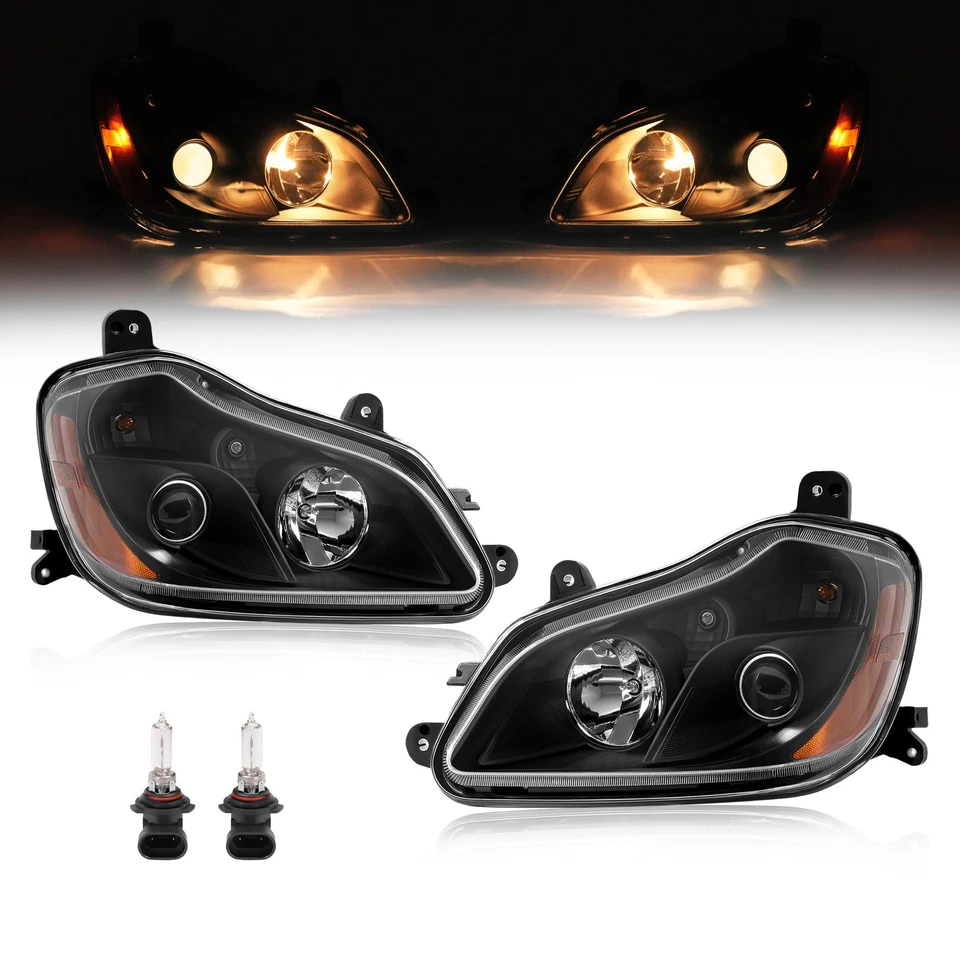Chrome/Black Left & Right Side Projector Headlights For Kenworth T680 2013-2021 - Image 2 of 4