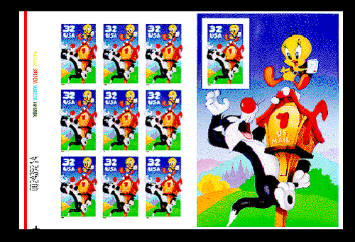 SCOTT #3204 - SYLV, TWEETY PRESS SHEET PLATE # PANE 2184 - Picture 1 of 2