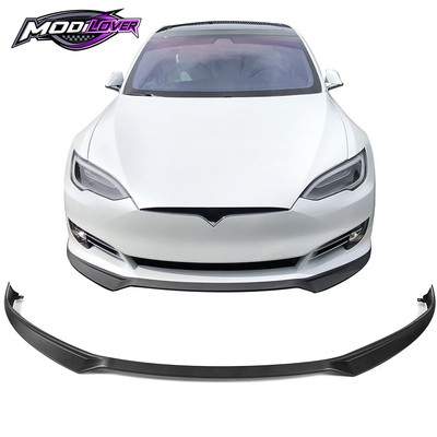 Fits 16-21 Tesla Model S IKON Style Matte Carbon Fiber Front Bumper Lip Spoiler