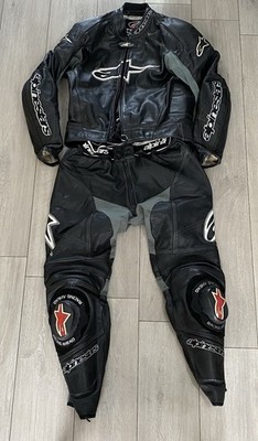 Alpinestars MX-1 Leather 2 Piece Motorbike Suit Black Grey UK 44