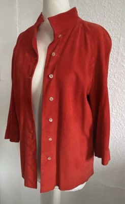Loewe Madrid - Edle Wildleder Bluse Mit Aktuellem Stehkragen, Tomatenrot, Gr. S