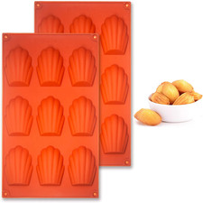 Honnesserry Madeleines Baking Tray 2Pcs, 9 Cavities Silicone Non-Stick Madeleine