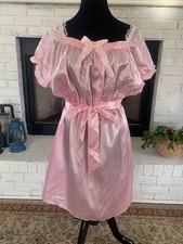 Pink Sissy Satin  Lace Night Dress Lingerie One Size Bows Cosplay NEW W/tags