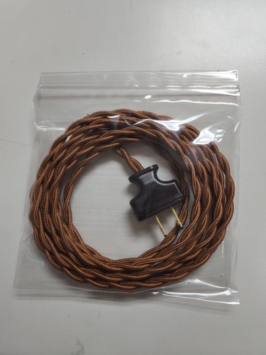 8' Copper Brown Twisted Cloth Covered Wire & Plug, Vintage Style Lamp Cord - Picture 2 of 4
