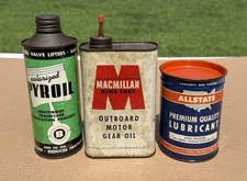 Vintage Empty PYROIL Polarized Additive Macmillan Gear Oil Allstate Grease Can