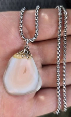 Botswana Agate Gemstone Pendant Stainless Steel 60cm Chain Necklace - Image 1 of 4
