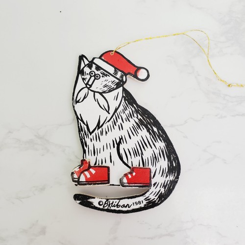 Ornamenti natalizi vintage 81 B. Kliban gatto pazzo legno rosso e nero fatti a mano arte - Foto 2 di 9