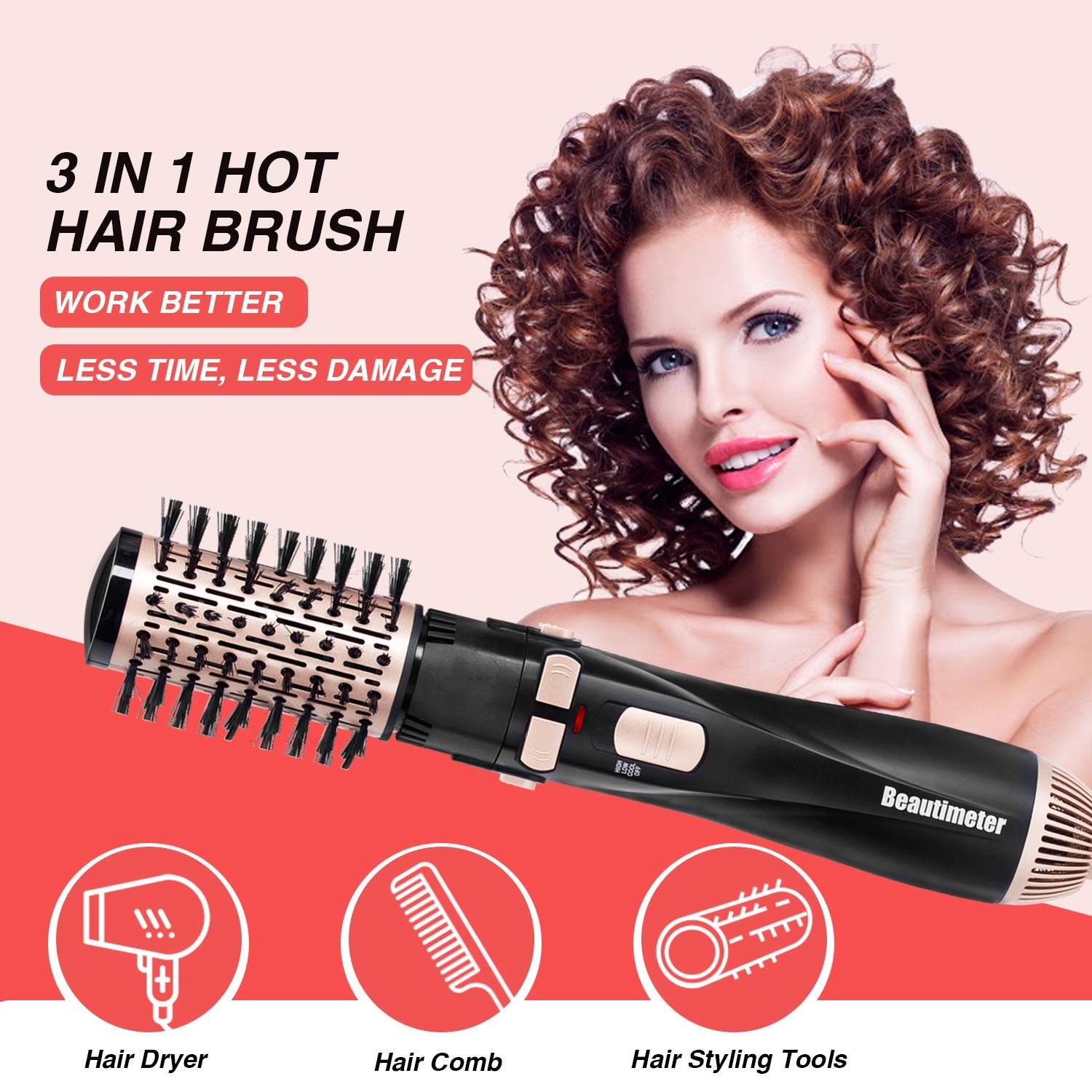 1200W Hot Air Spin Brush Kit, 3 in 1 Hair Dryer and Styler, Negative Ionic Ha...