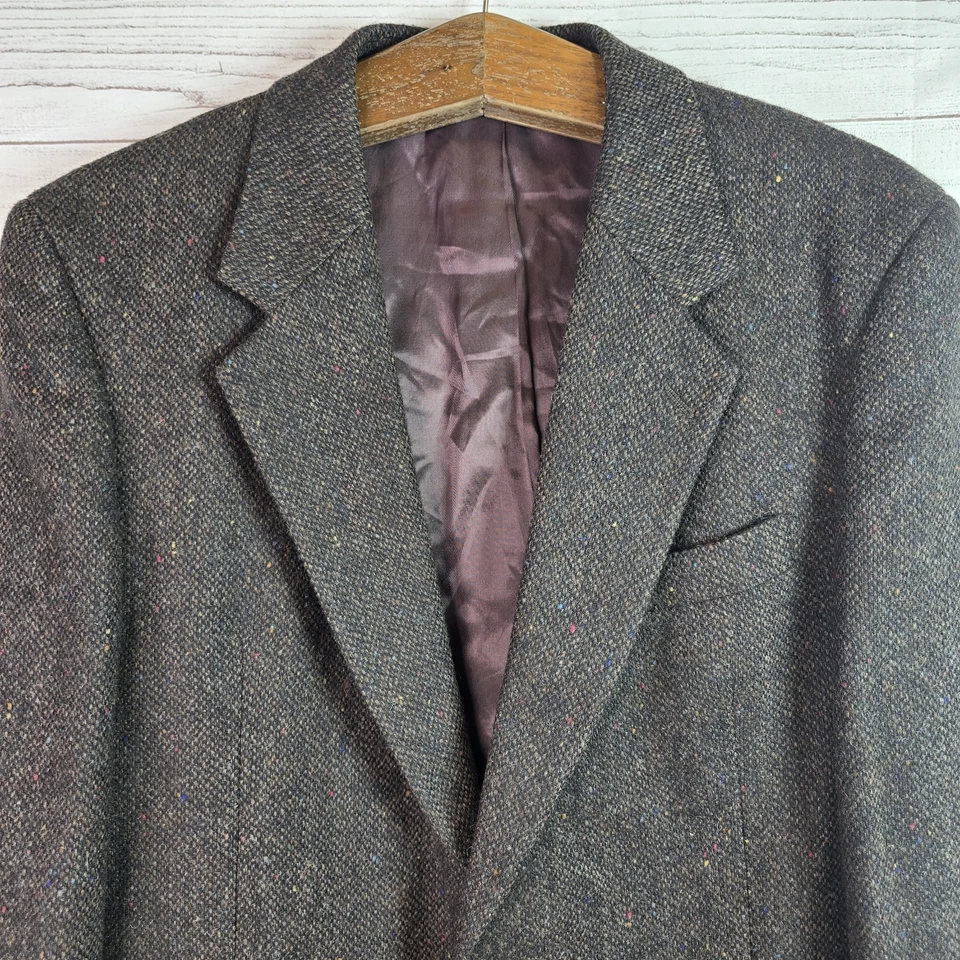 Chaqueta Blazer Vintage Boston Traders Para Hombres Talla 42L Marrón Tweed Codo Parches Lana Foto 2 de 4