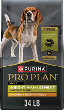 Purina Pro Plan Weight Management Dog Food, Shredded Blend Chicken  Rice, 34 lb