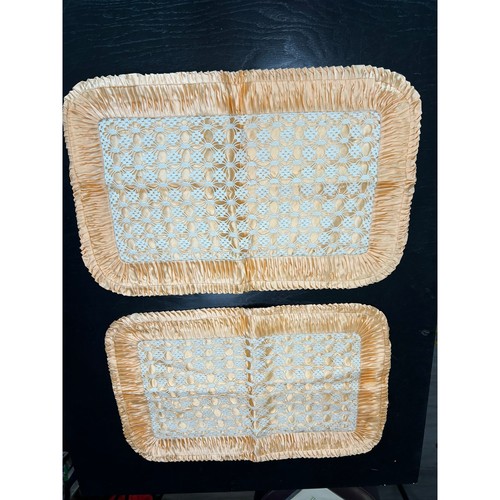 Vtg Silky Peachy Orange-ruffle trim- knit Crochet design- set of 2 Standard Size