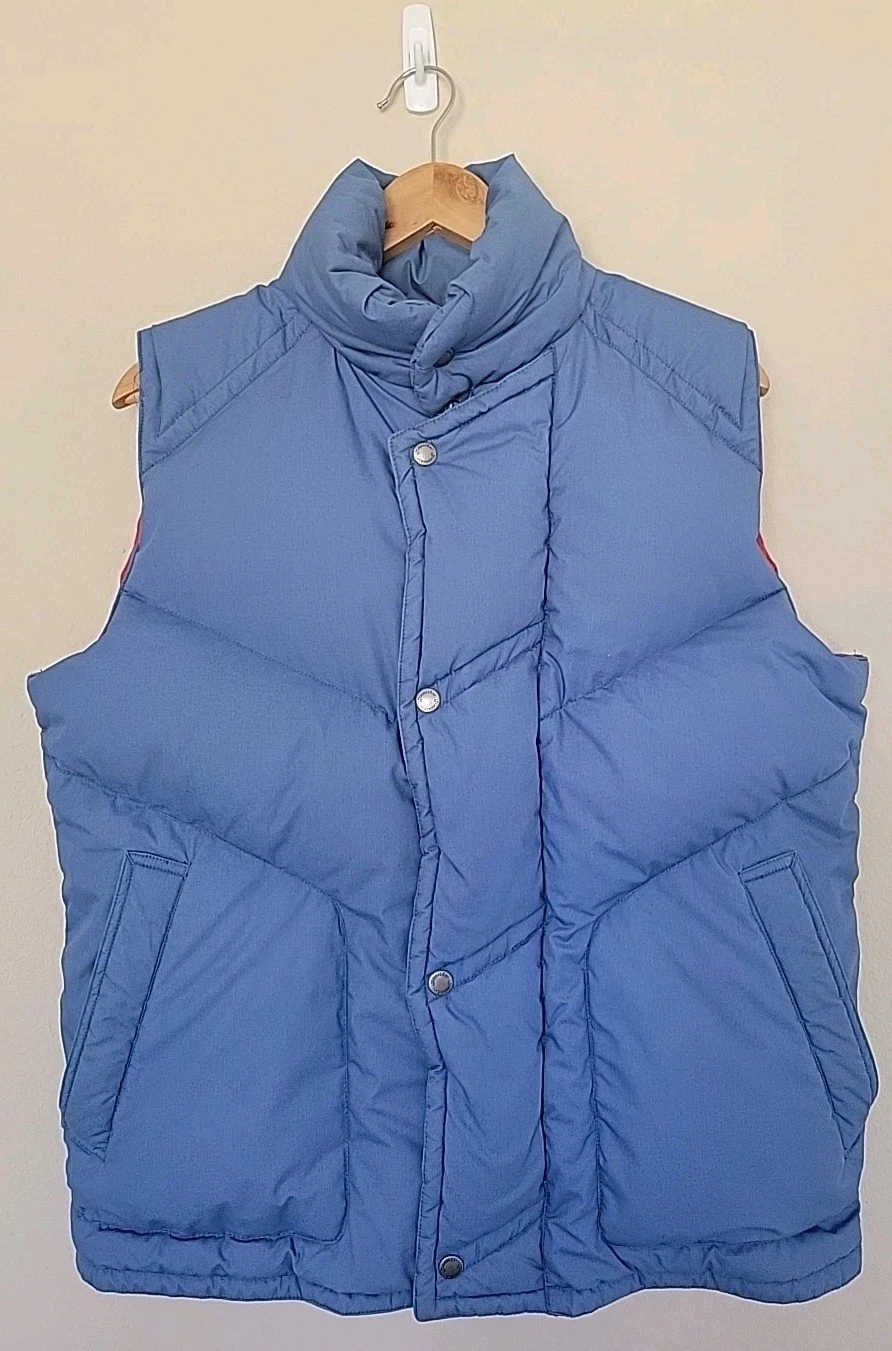 VTG St. Johns Bay Down Fill Puffer Vest Men's Sz M Blue Zip Snap 90s Gorp Y2K