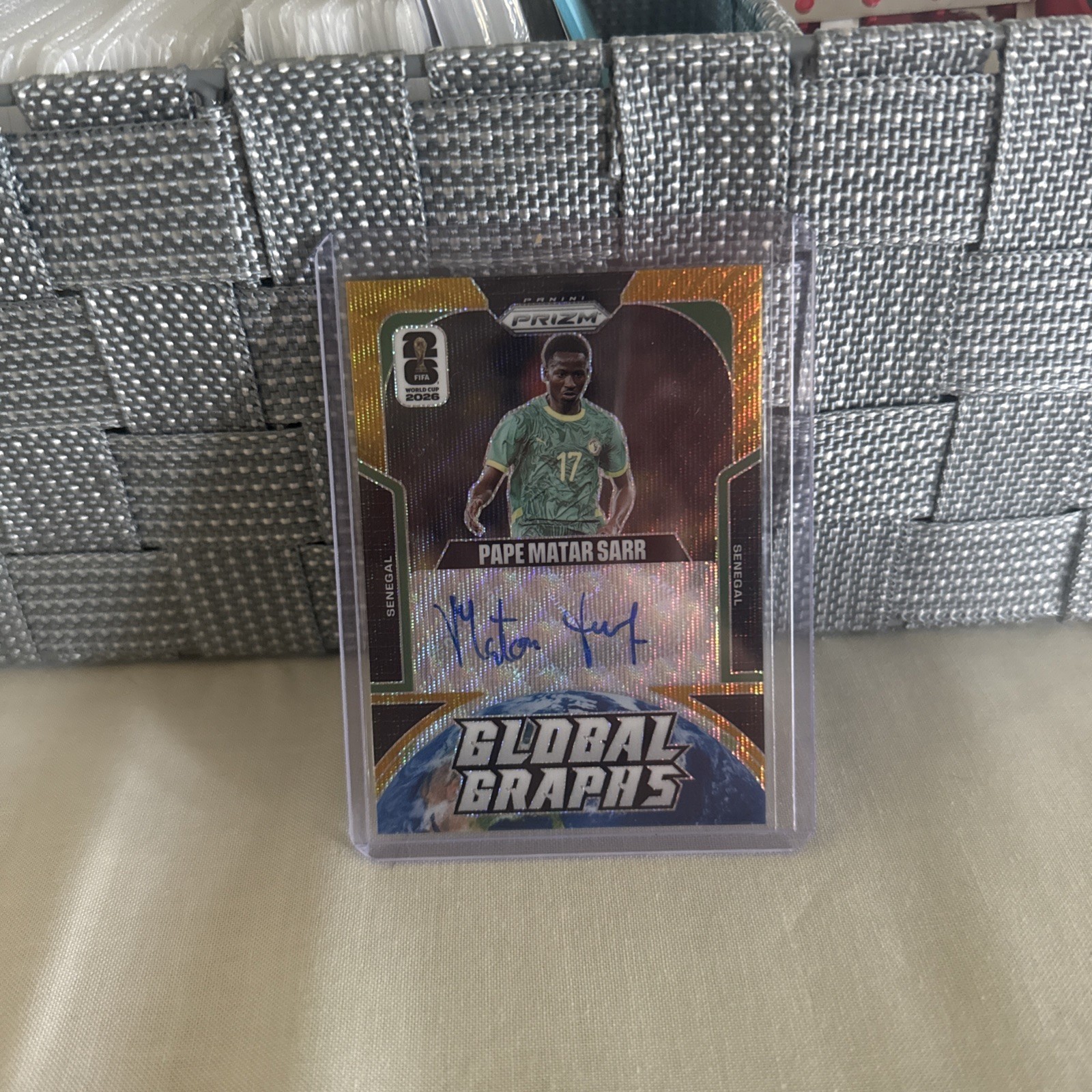 2026 Panini Prizm World Cup FIFA Pape Matar Sarr Global Graphs Gold Auto #9/10 view 1