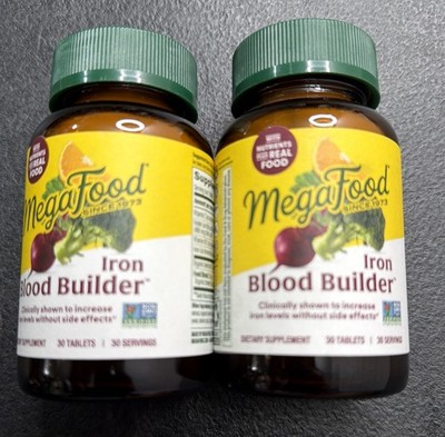 2PK MegaFood Iron Blood Builder ~ 30 Tablets EACH ~ Regular & Mini ~ EXP 05/27