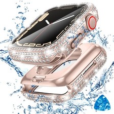 2 in 1 Waterproof Screen Protector Case for Apple Watch 44mm with Bling Cover