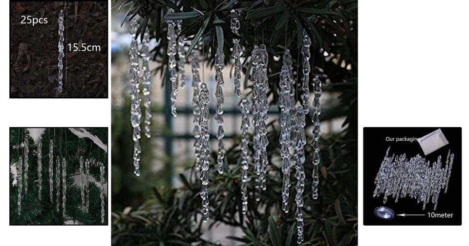 Christbaumschmuck Eiszapfen Set 25 Stück Acryl 15,5cm Weihnachtsdeko - Bild 2 von 4