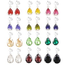 12 Pairs Clip on Earrings for Women Charm Teardrop Crystal Drop Dangle Earrings