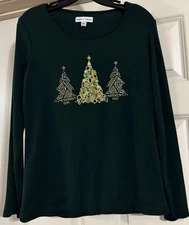 $30.95 Rebecca Malone Christmas Tree Beaded Embellished Size S Long Sleeve Tee 