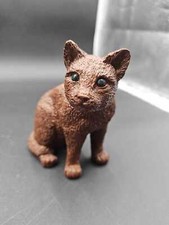 Red Mill Mfg. Hand Carved Faux Wooden Cat Figurine Statue 5 1/4"T Made in USA