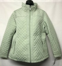 Giacca Women's Long Sleeve Full Zip Quilted Green Mock Neck Jacket Size L C5c