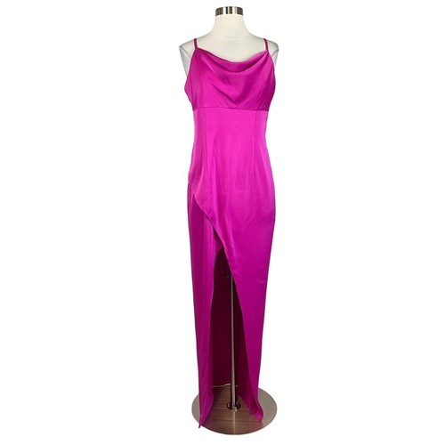 Aidan Mattox womens Cowl Neck Long Column Gown size 8 Pink Flame Satin Knit $220 - Picture 6 of 12