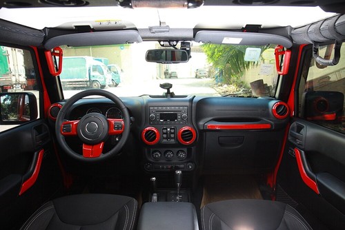 Red Full Interior Accessories Steering Wheel Trim For Jeep Wrangler JK 11-17 2Dr - Picture 9 of 9