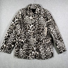 CHICO'S Quilted Leopard Jacket Womens 1/M Gray Animal Print NWT