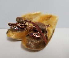 Vintage Canadian Beaded Hair Moccasins Infant Size 4