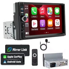 Single 1 Din 7"Touch Screen Stereo Bluetooth Radio Car Apple/Android Carplay GPS