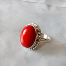 Natural Coral Gemstone 925 Sterling Silver Handmade Boho Ring Jewelry Gift D-862