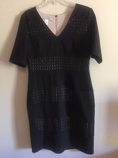 New Adrianna Papell Lace Inset Sheath Shortsleeve V Neck Dress 10 Black