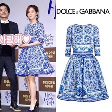 NWT $2,950 Dolce & Gabbana Blue Majolica Printed Silk Mini Dress IT40