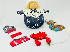 Vintage Christmas Ornament Decor Handcrafted Nautical Anchor Lighthouse Crab