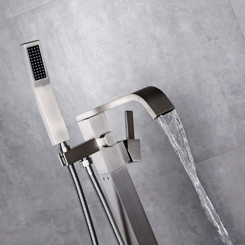 Tub Filler Freestanding Bathtub Faucet Floor Mounted Bathroom with Hand Shower - Picture 127 of 132