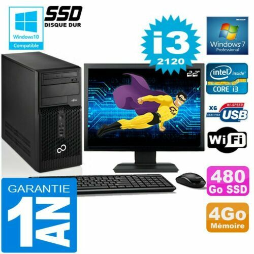 PC Fujitsu Esprimo P420 Tour Ecran 22 Intel I5-4570 RAM 8Go SSD 480Go W10 Wifi