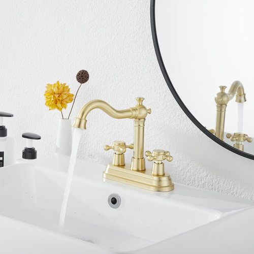 Bathroom Faucet Brushed Gold 2 Handles 4 Inches Centerset RV Bathroom Vanity Fa - Picture 7 of 9