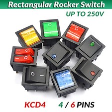 KCD4 2/3 Position Rectangular Rocker Switch Latching On Off With Light 4/6 Pins