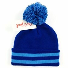Cat  Jack  Pom Knit Beanie Hat  One Size Boys  2 Shades Blue  Striped Cuff