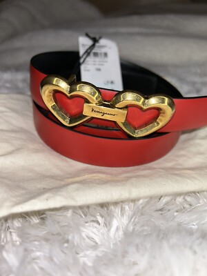 Salvatore Ferragamo Ladies Red Leather Heart Buckle Adjustable