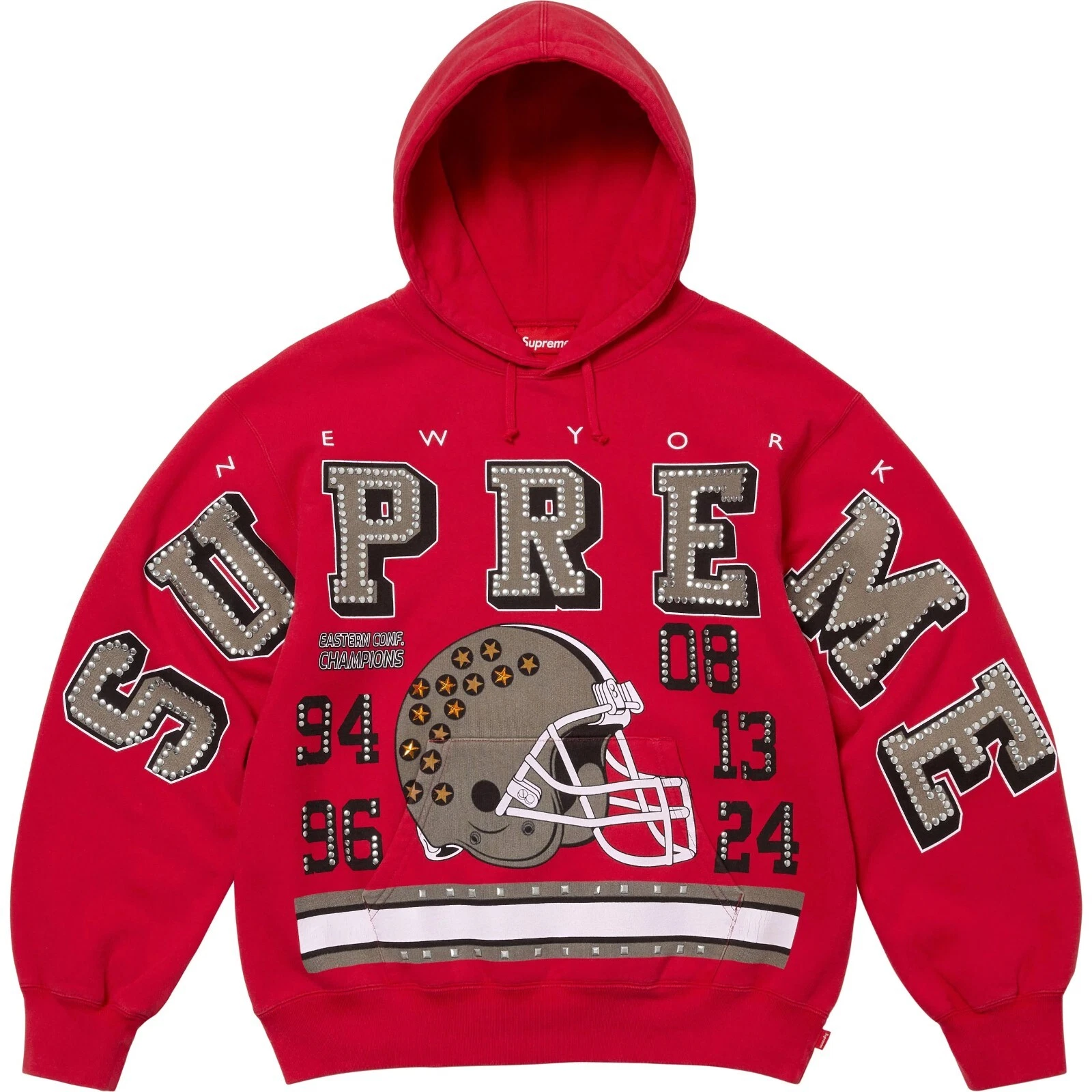 Sweat à capuche clouté Supreme Champions rouge (taille S, Medium, Large, 2XL)
