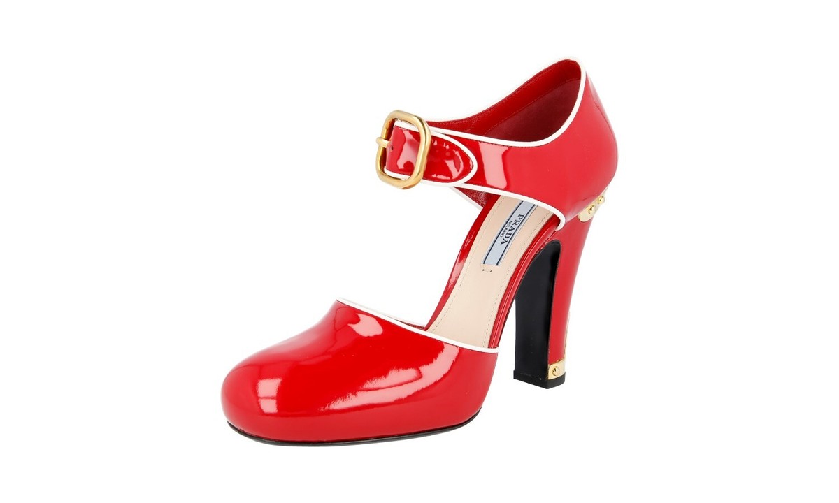 24PF new/PRADA パテントメリージェーンパンプス Pumps Red PRADA MARY JANE PUMPS SANDALS SHOES RED GOLD WHITE PATENT