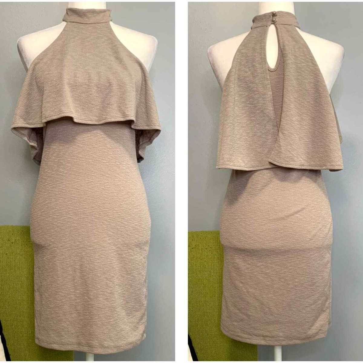 Fashion Nova Lady Marmalade Ruffle Bodycon Dress Dress Light Mocha NEW Large Fashion Nova Lady Marmalade Ruffle Bodycon Dress Dress Light Mocha NEW Large
