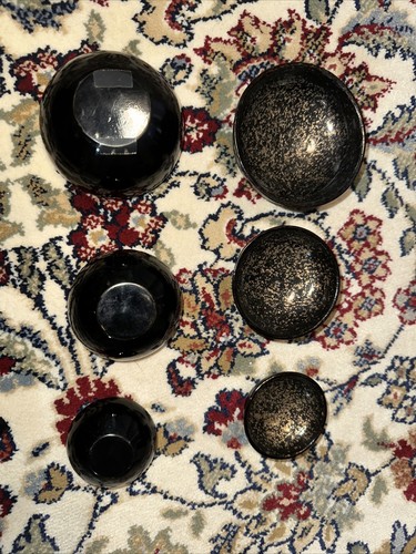 Vintage Set of 3 CHINESE BLACK LACQUERWARE ROUND NESTING TRINKET BOXES - Picture 5 of 8